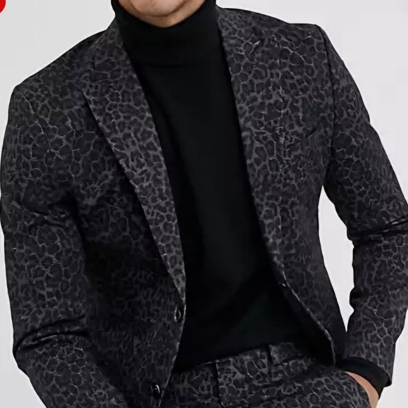 JF J. Ferrar Gray Leopard 360 Stretch Knit Blazer Slim Fit Size M 38/40 Reg - Picture 9 of 11